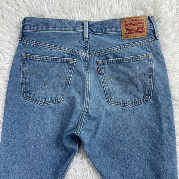 Levis Pants Womens 29x28 Blue 501S Skinny Button Fly Distressed Denim Jeans - Picture 9 of 14